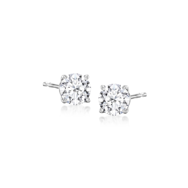 14kt white gold diamond stud earrings with round brilliant-cut stones