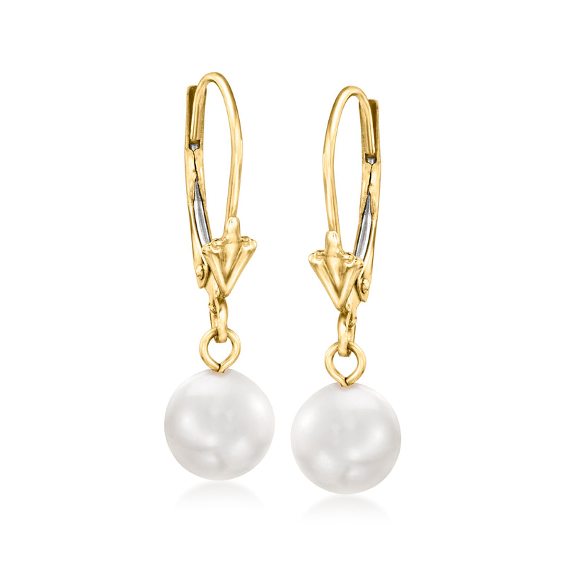 Cultured Akoya pearl drop earrings in 14kt yellow gold with leverbacks