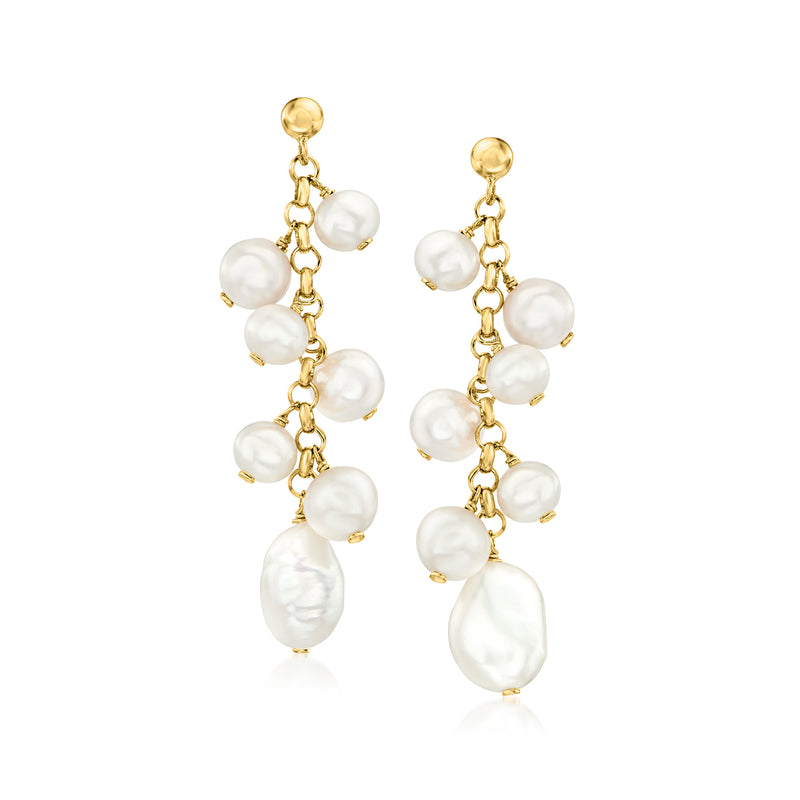 Cultured pearl drop earrings in 18kt gold over sterling, multi-pearl cascading design
