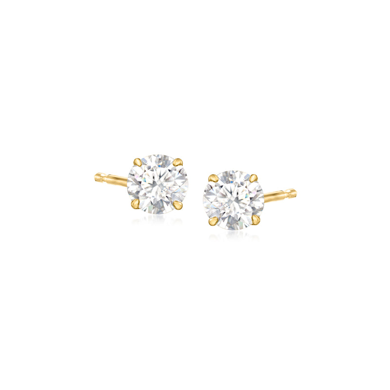 14kt yellow gold moissanite stud earrings with round center stones