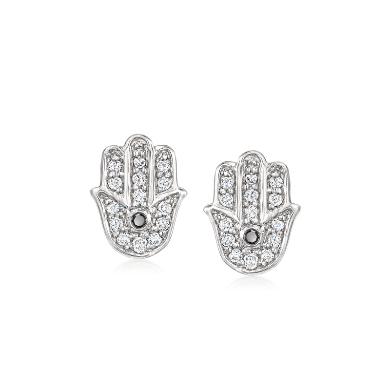 Sterling silver Hamsa stud earrings with black and white diamonds