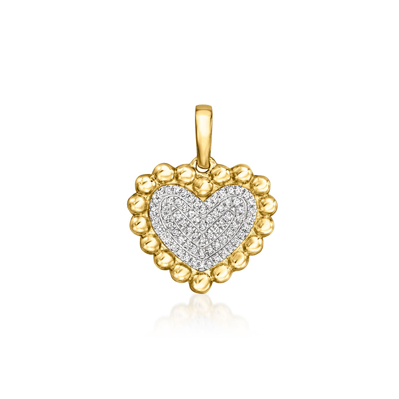 14kt yellow gold diamond beaded heart pendant