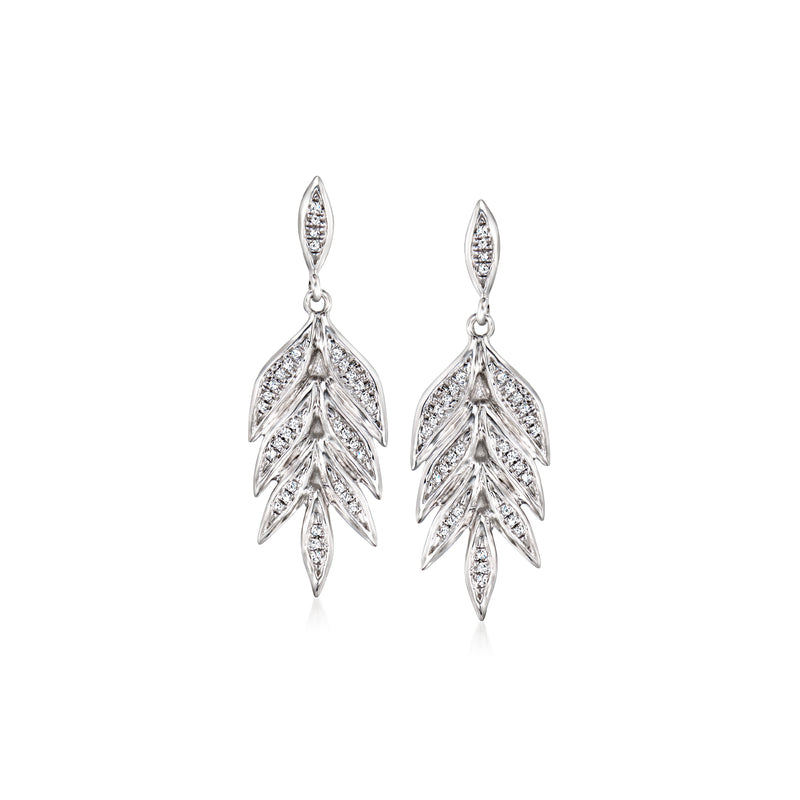 Diamond leaf drop earrings in 14kt white gold