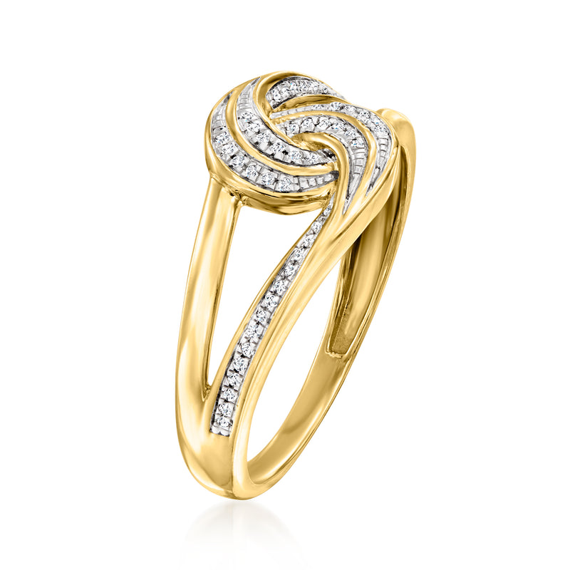 14kt yellow gold swirl interlocking diamond ring, side view