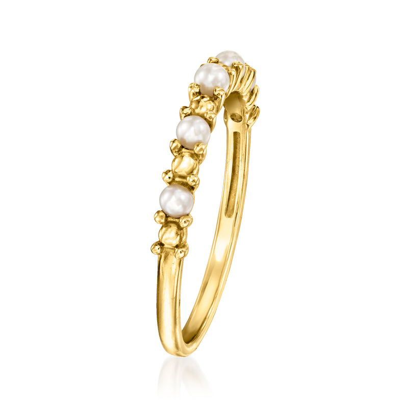 14kt yellow gold bead ring with white pearl clusters and open side profile