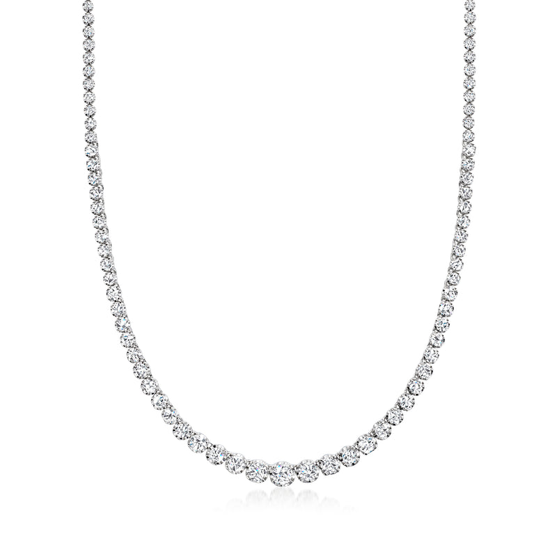 Graduated diamond tennis necklace in 14kt white gold, round prong-set stones