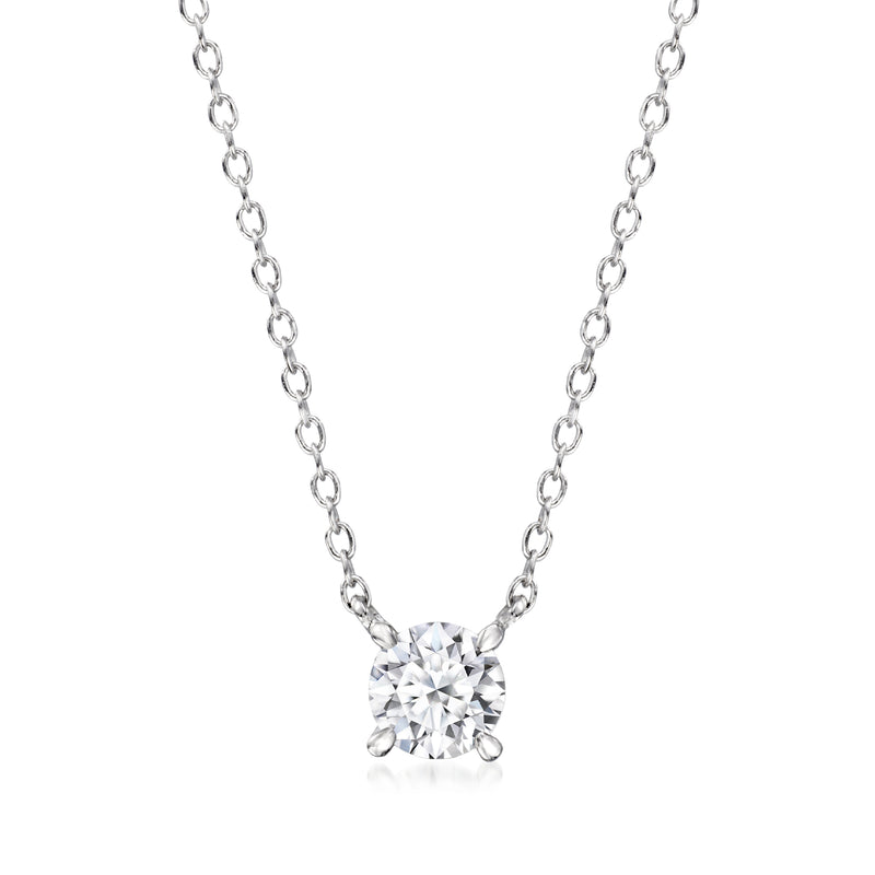Sterling silver solitaire necklace with round lab-grown diamond pendant on chain