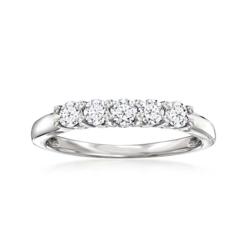 Sterling silver five-stone band ring with five round diamonds