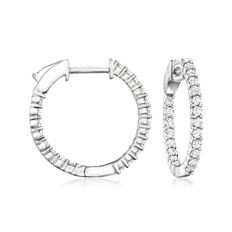 Sterling silver inside-outside hoop earrings with round lab-grown diamonds