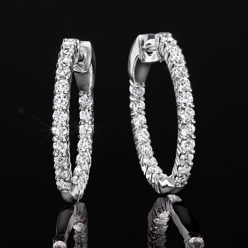 Sterling silver hoop earrings with lab-grown diamond pavé
