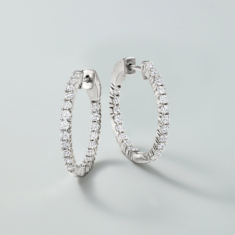 Sterling silver inside-outside hoop earrings with lab-grown diamonds