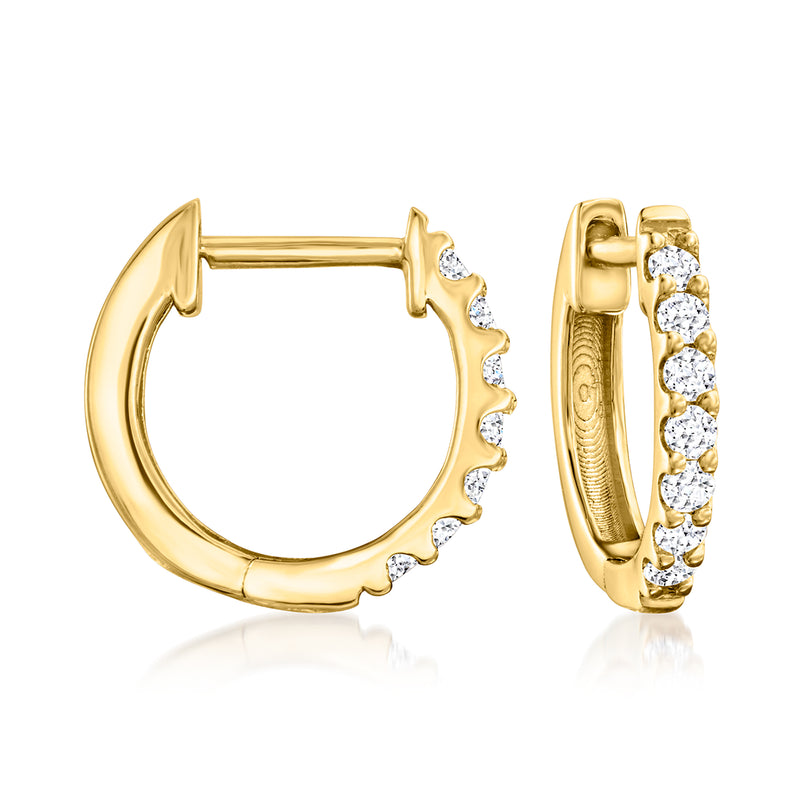 18kt gold over sterling huggie hoop earrings with round lab-grown diamond accents