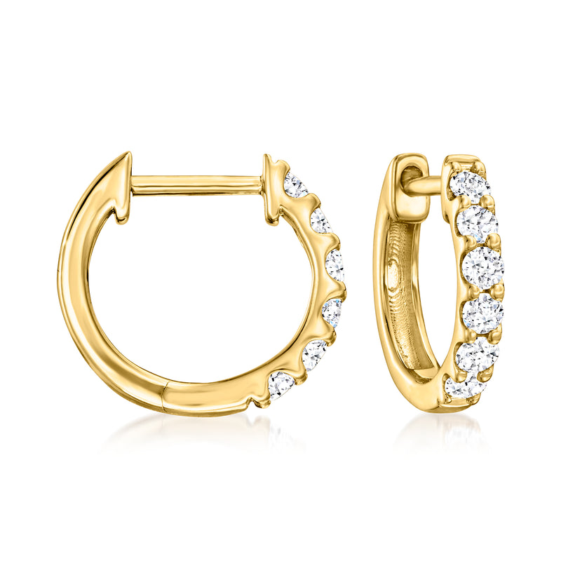 Gold hoop earrings with a row of round lab-grown diamond accents