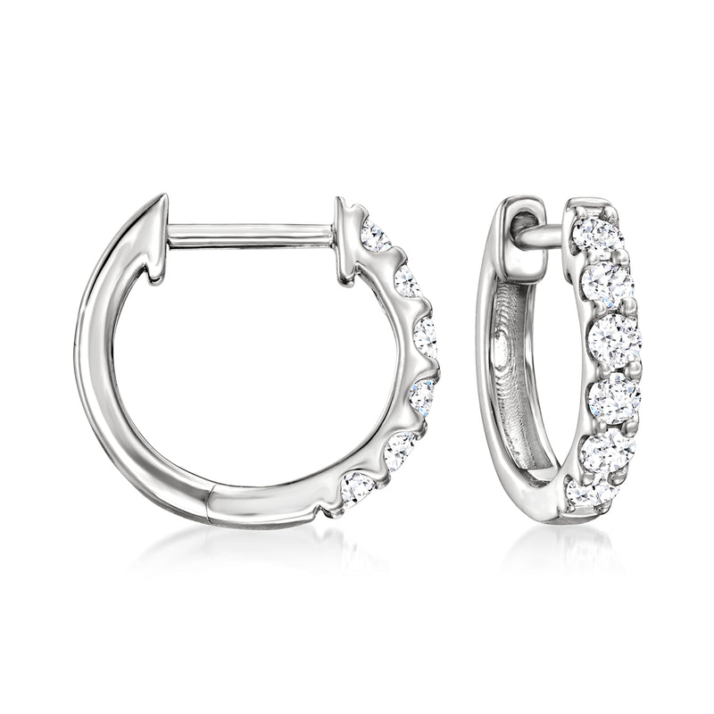 Sterling silver hoop earrings with lab-grown diamond row along the front