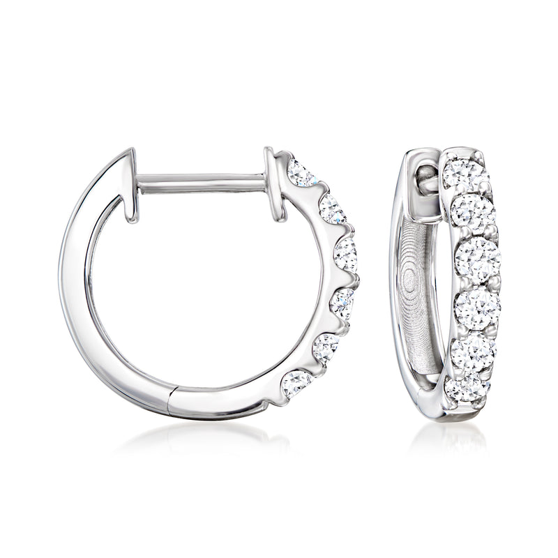 Sterling silver huggie hoop earrings with lab-grown diamond row and hinge backs