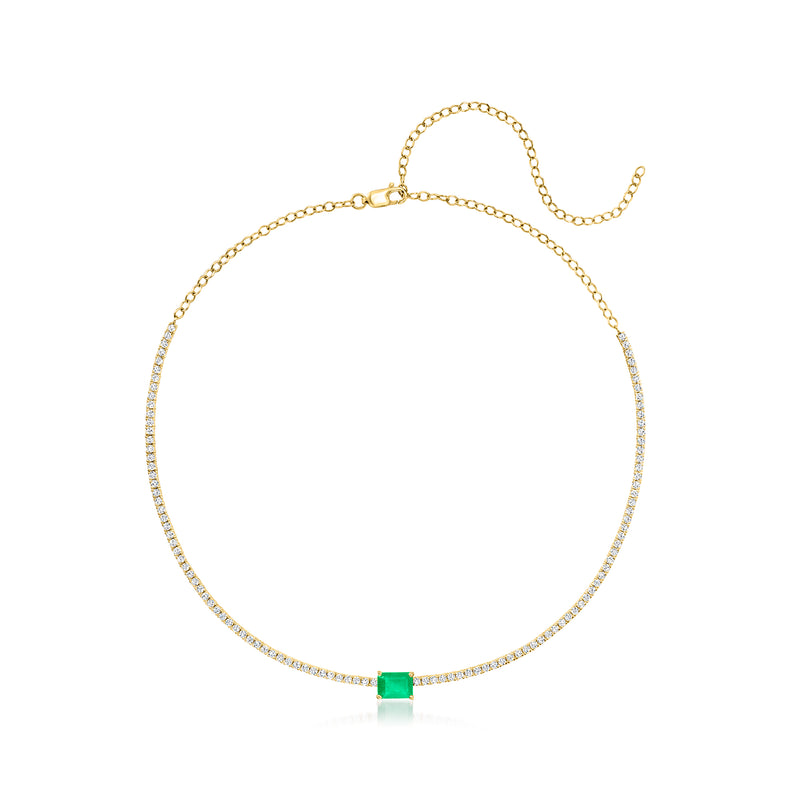 14kt yellow gold diamond choker necklace with green emerald accent