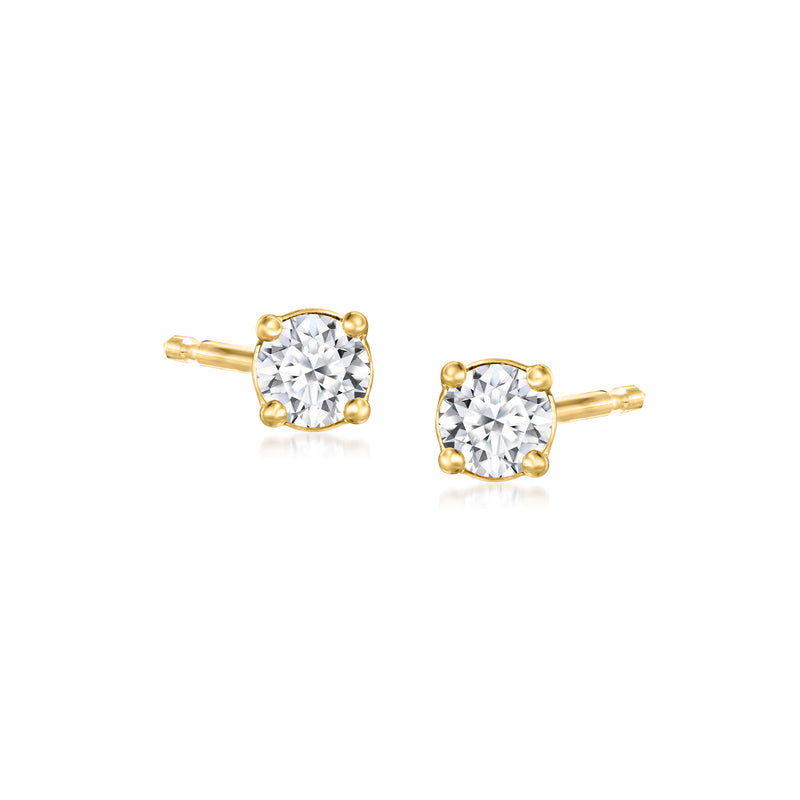 Lab-grown diamond stud earrings with round stones in 18kt gold over sterling