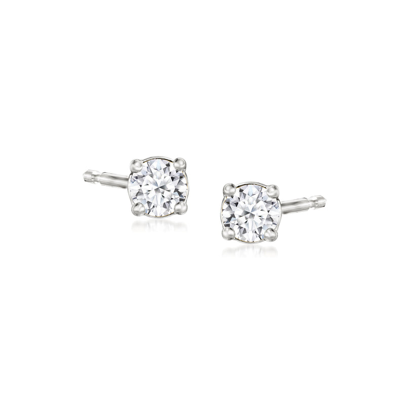 Sterling silver lab-grown diamond stud earrings, round prong-set studs, post backs