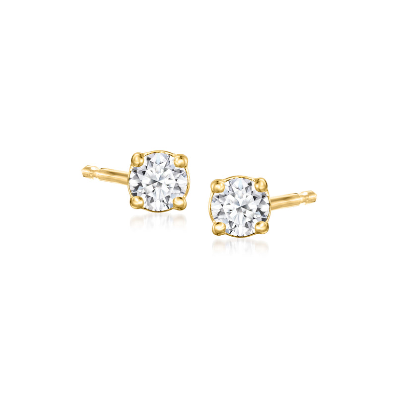 18kt gold over sterling lab-grown diamond stud earrings, round bezel-set stones