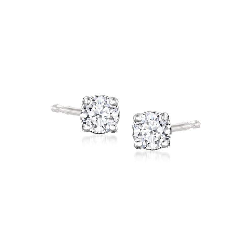 Sterling silver lab-grown diamond stud earrings with round bezel-set stones