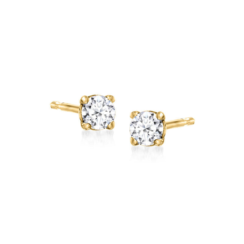 Lab-grown diamond stud earrings, 18kt gold over sterling, round 4-prong setting