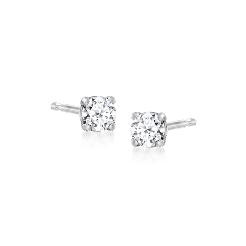 Sterling silver lab-grown diamond stud earrings with round 4-prong settings