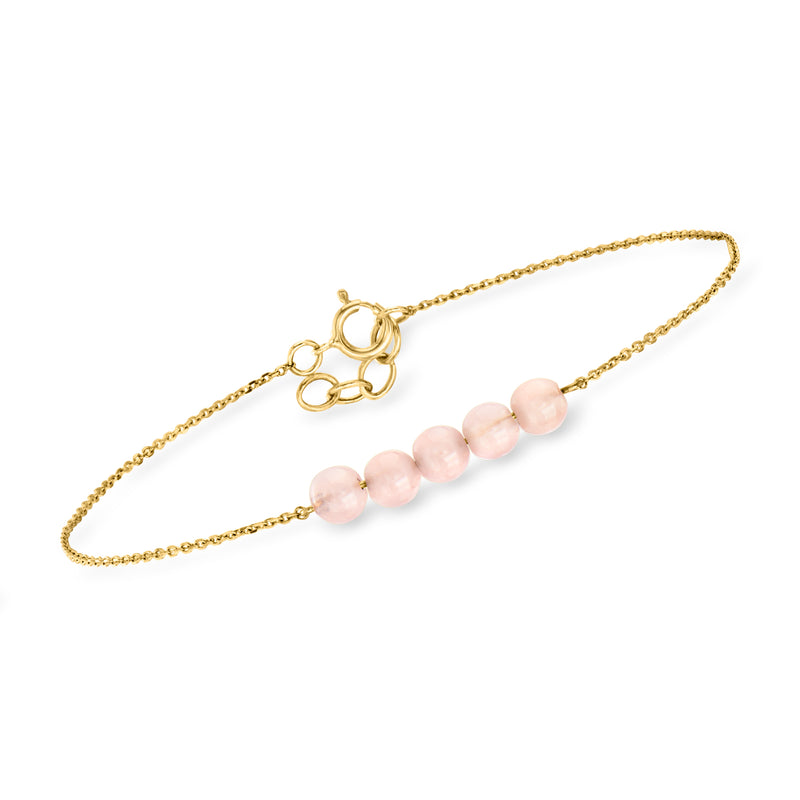 14kt yellow gold bead bracelet with round rose quartz gemstones and clasp