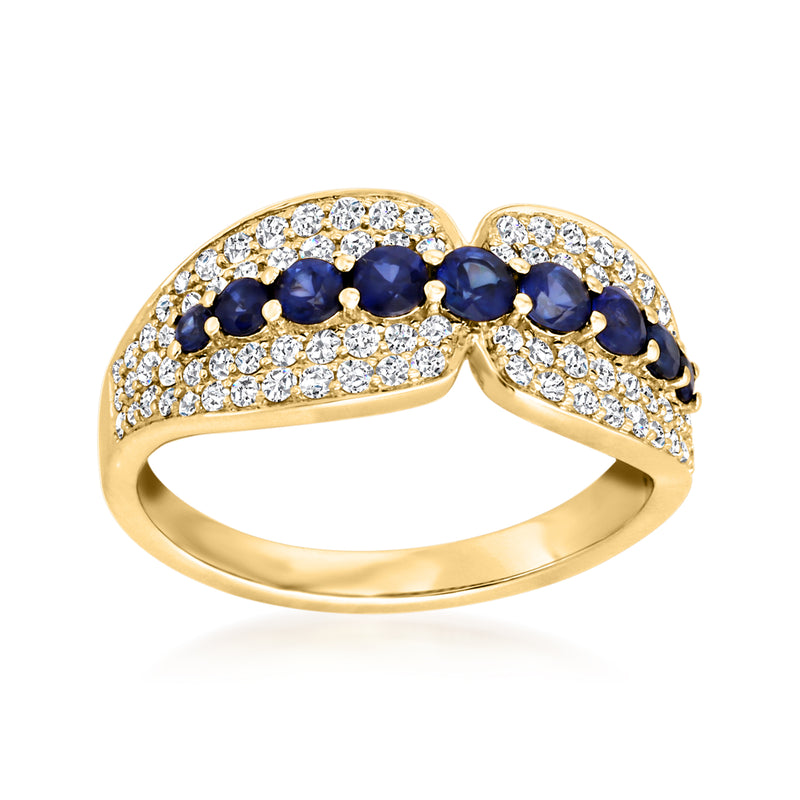 14kt yellow gold ring with sapphire and diamond accents