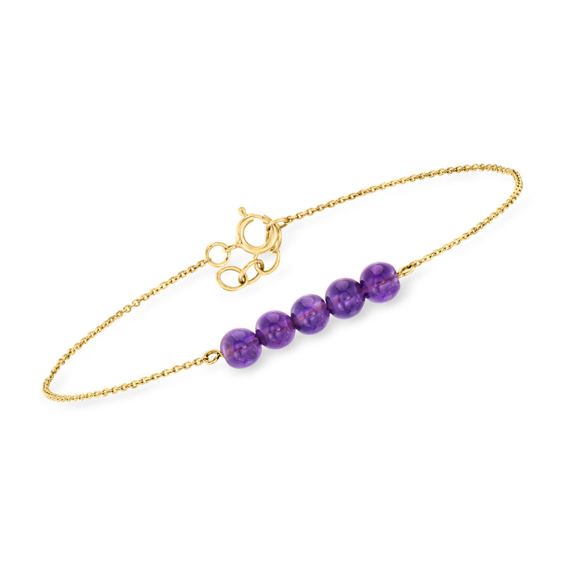 14kt yellow gold amethyst bead bracelet with round purple beads and gold clasp