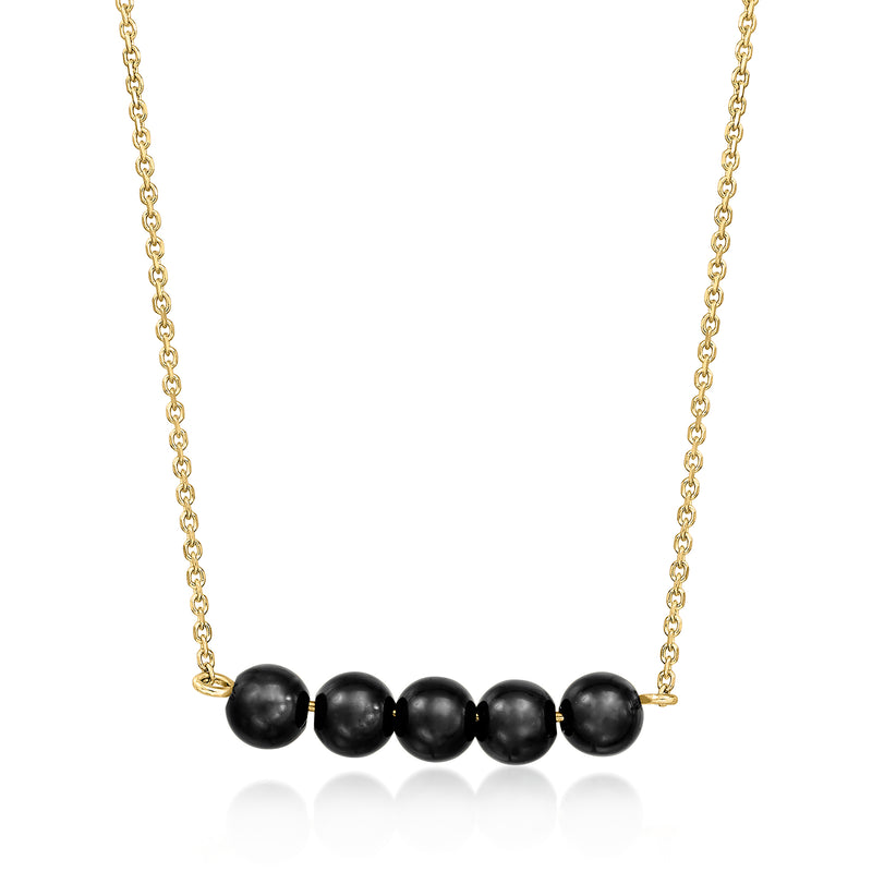 Onyx bead necklace with five 4–4.5mm black beads on 14kt yellow gold chain