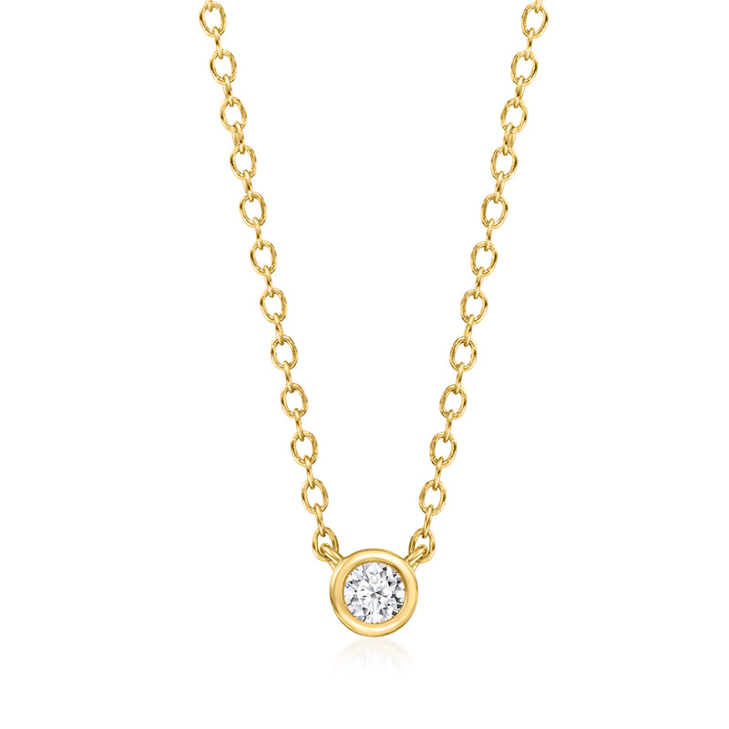 18kt gold over sterling bezel-set round lab-grown diamond pendant necklace, chain links