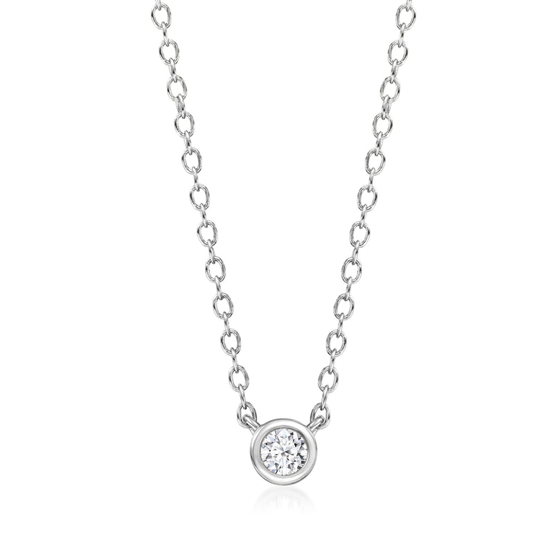 Sterling silver chain necklace with round bezel-set lab-grown diamond pendant