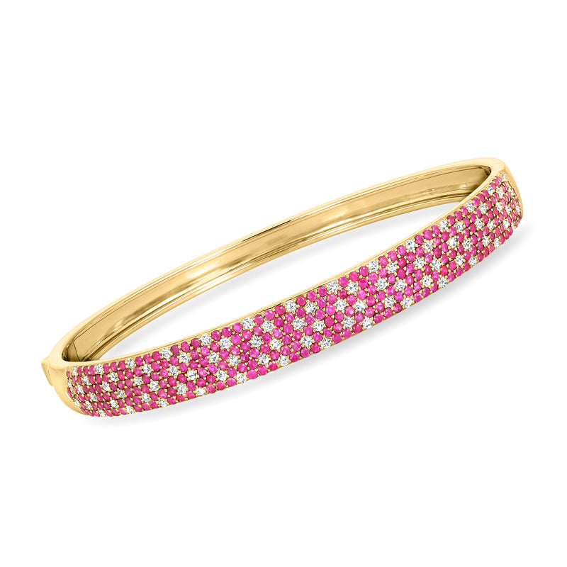 14kt yellow gold bangle bracelet with ruby and diamond pavé