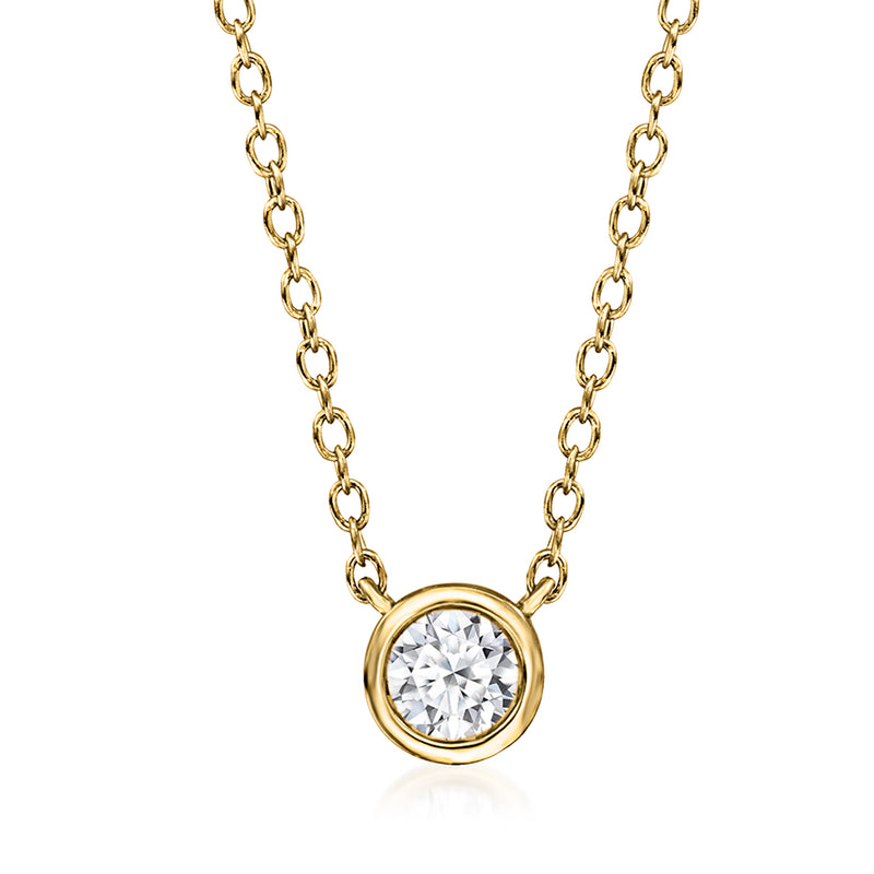 Gold bezel-set diamond necklace with round solitaire pendant and chain links