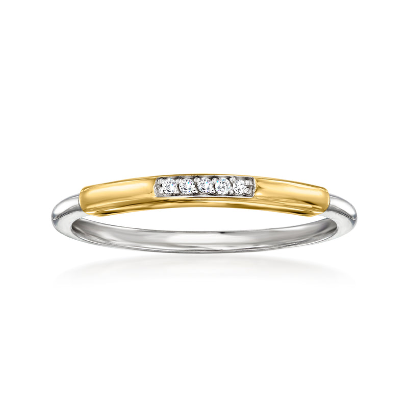 Two-tone diamond ring with 14kt yellow gold top and sterling silver band, 3 stones