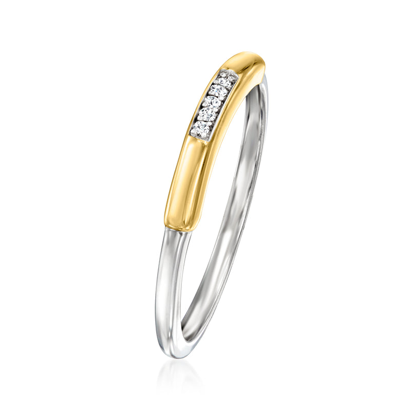 Two-tone diamond band ring with 14kt yellow gold channel and sterling silver shank