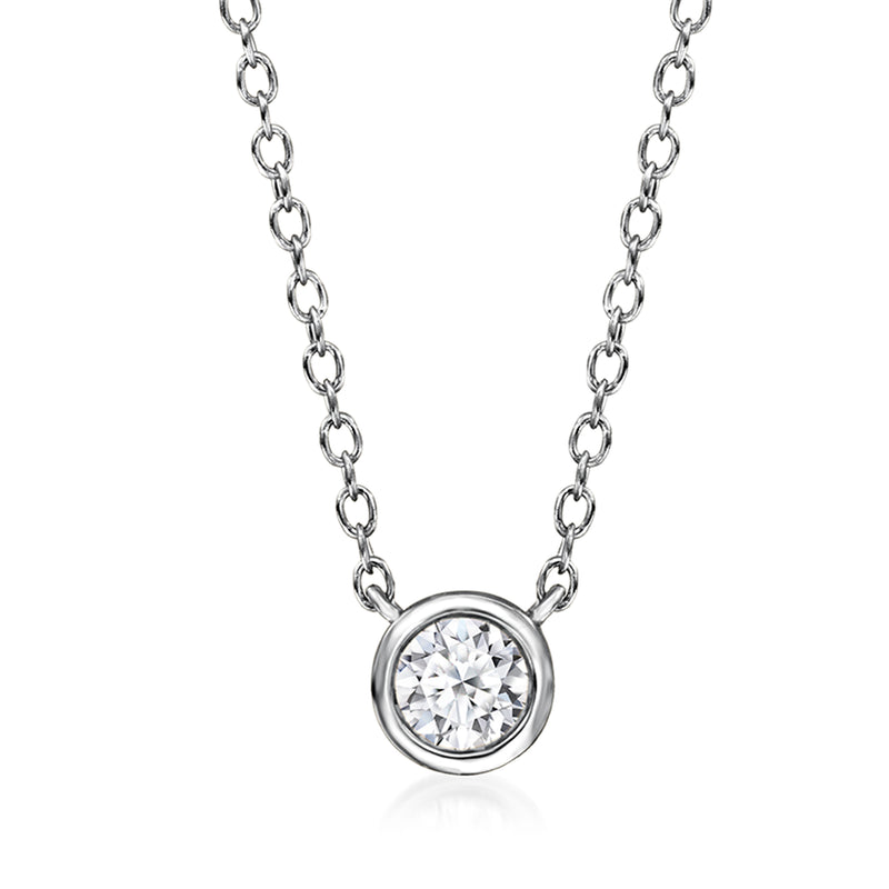 Sterling silver bezel-set lab-grown diamond necklace with round center stone