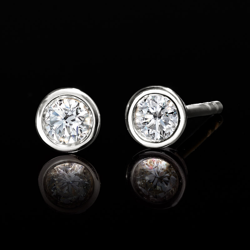 Round lab-grown diamond studs in bezel settings on sterling silver posts