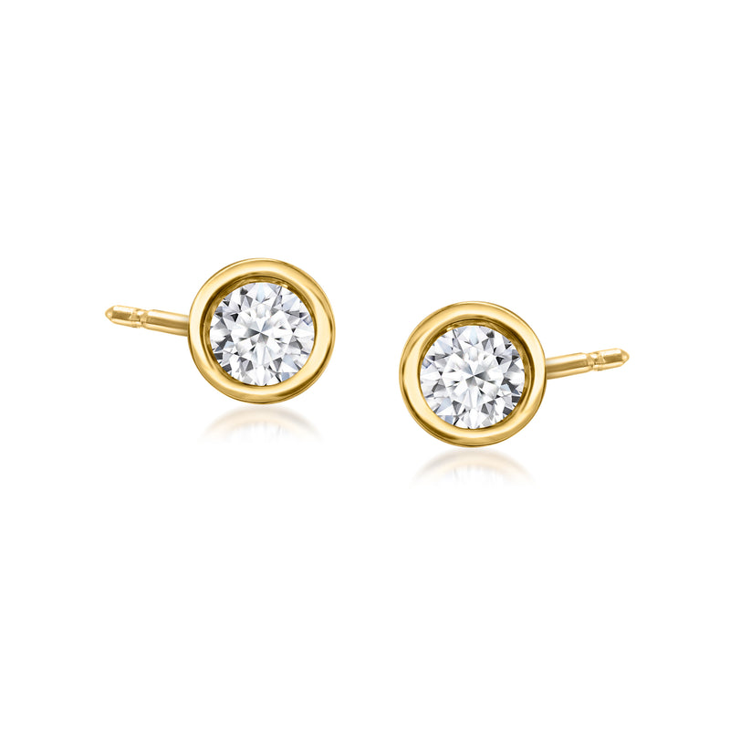 18kt gold bezel-set lab-grown diamond stud earrings with round center stones