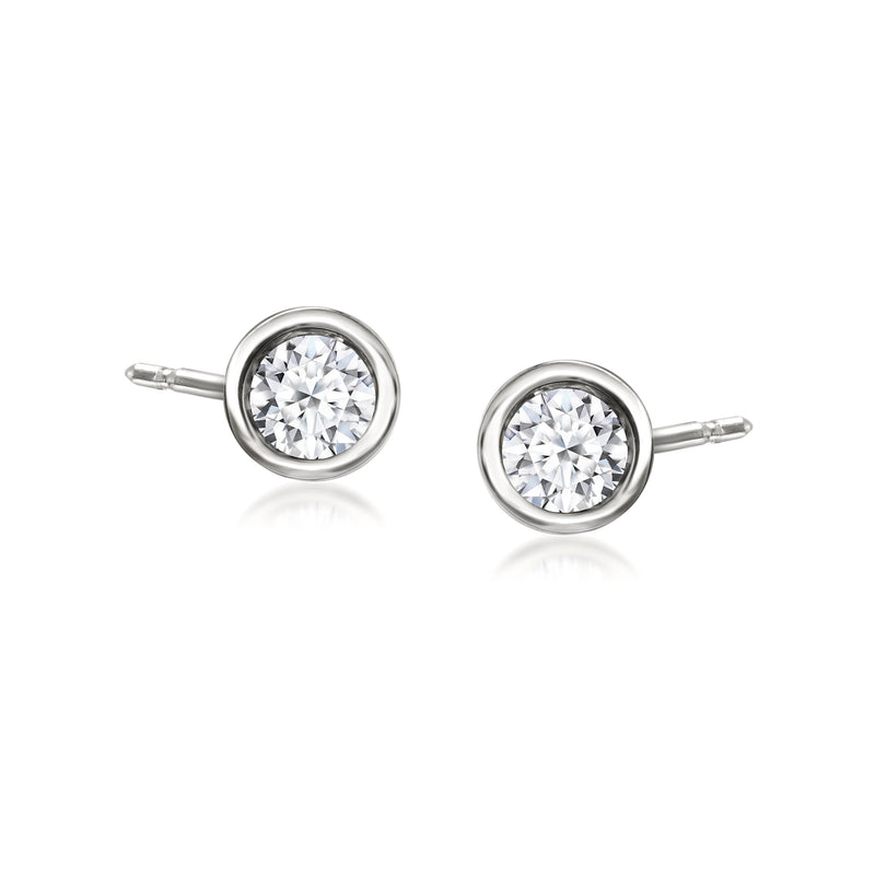 Sterling silver bezel-set lab-grown diamond stud earrings, round clear stones