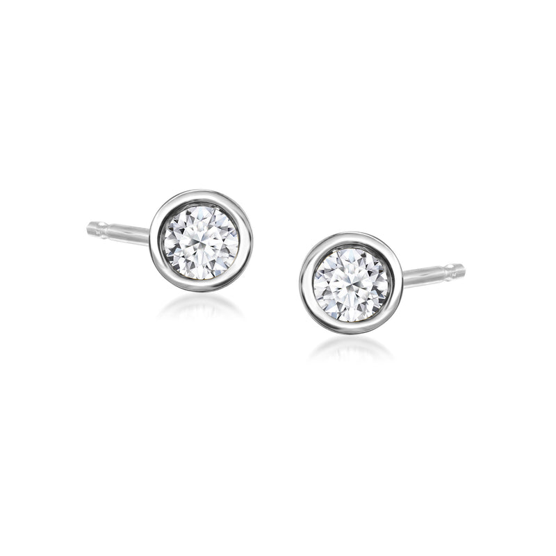 Sterling silver bezel-set lab-grown diamond stud earrings with round clear center stones