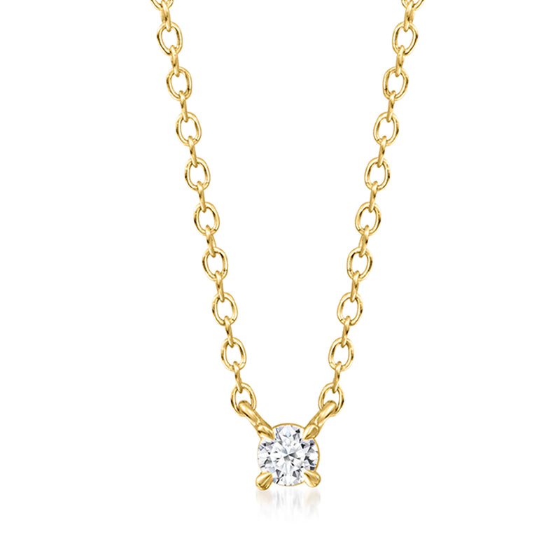 18kt gold over sterling diamond solitaire necklace with round lab-grown stone
