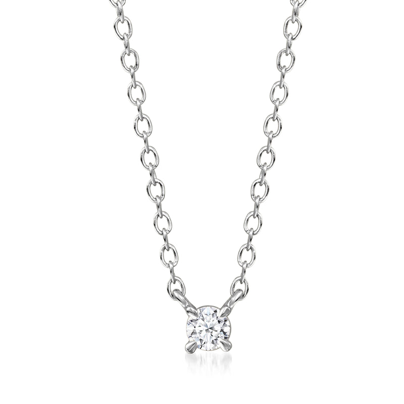Sterling silver solitaire necklace with lab-grown diamond, round-cut pendant on chain