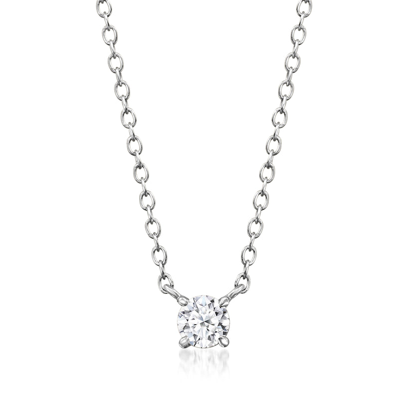 Sterling silver solitaire necklace with round lab-grown diamond pendant on chain