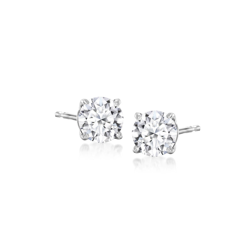 Sterling silver round lab-grown diamond stud earrings, pair with posts