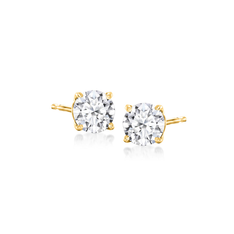 Round lab-grown diamond stud earrings in gold over sterling, secure prong settings