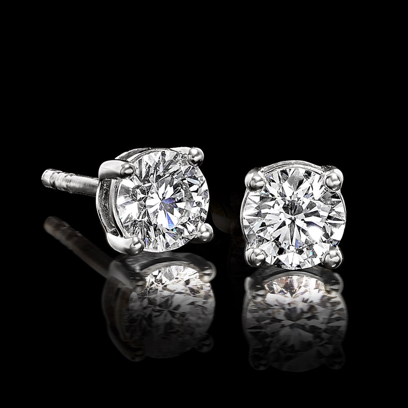 Sterling silver round lab-grown diamond stud earrings, four-prong design