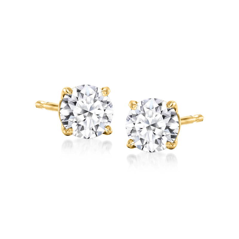 Round lab-grown diamond stud earrings in 18kt gold over sterling, four-prong setting