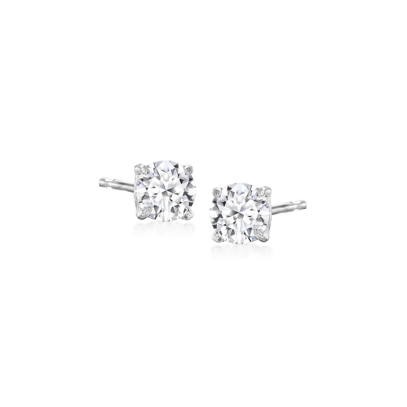 Sterling silver diamond stud earrings, round lab-grown stones in four-prong settings