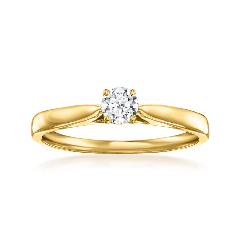 18kt gold over sterling solitaire ring with round lab-grown diamond on top
